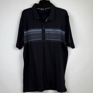 Travis Mathew Golf Polo Shirt Blue Striped Short Sleeve Collared Button Men’s XL